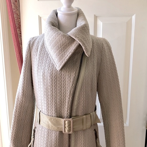 Mackage Virgin Wool Blend Woven Coat Leather Trim Light Gray Size M - Picture 3 of 15